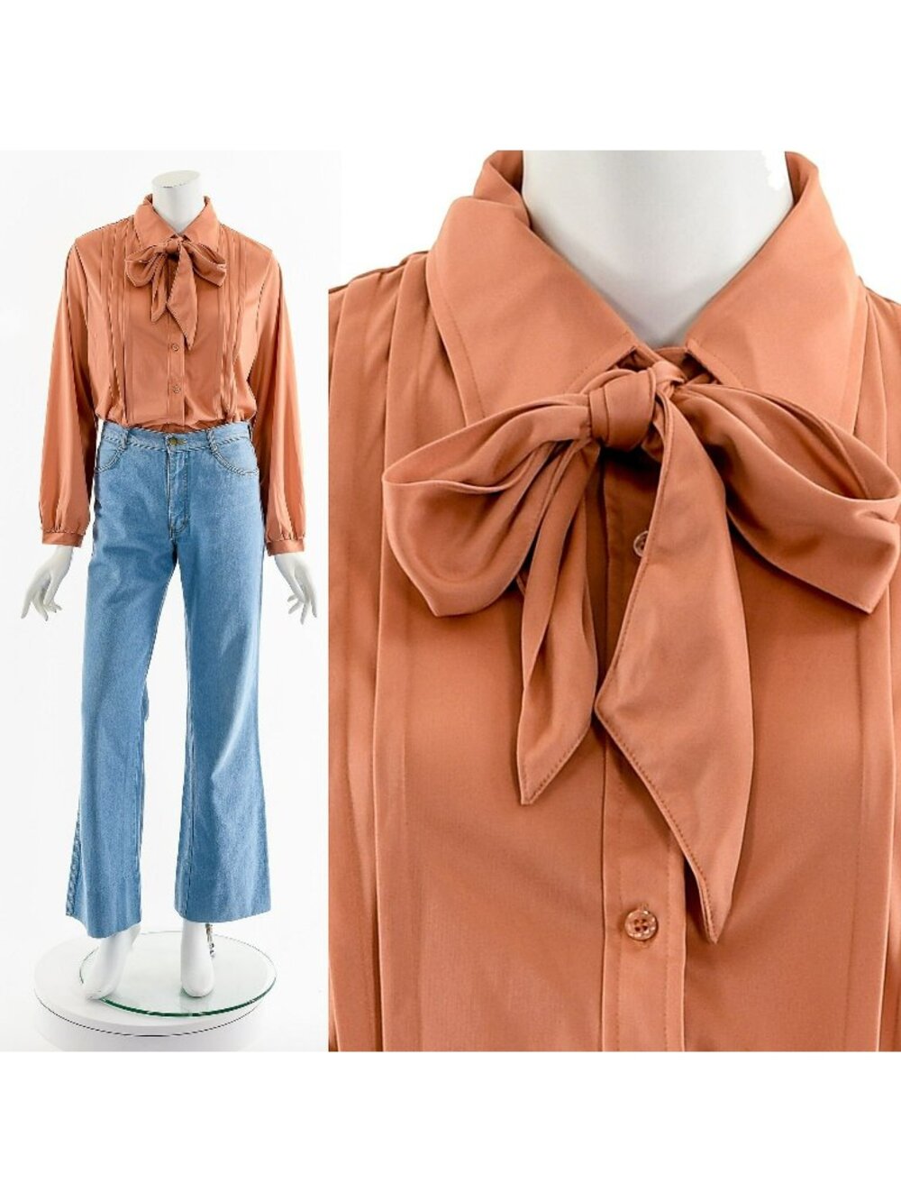Peach Sandstone Bow Tie Blouse